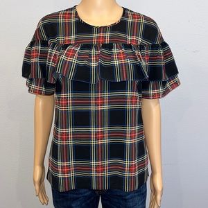 Plaid ruffle holiday top J Crew
